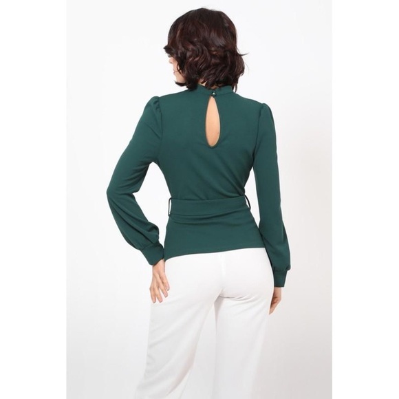 Fuchsia Puff Shoulder Belted Blouse - Picture 5 of 7